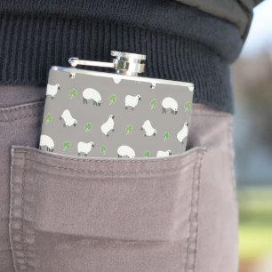 Irish Shamrock and Sheep Pattern Hip Flask