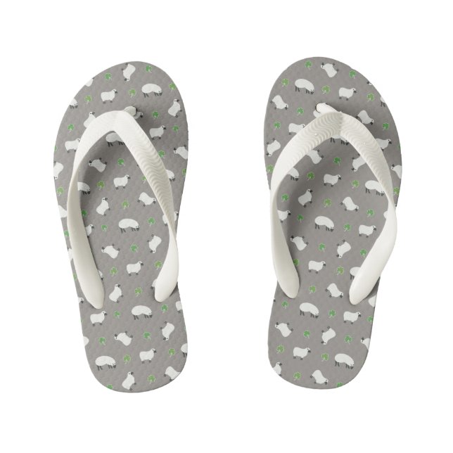 Irish Shamrock and Sheep Pattern Kid's Flip Flops (Footbed)