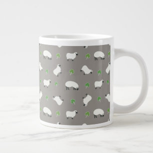 Irish Shamrock and Sheep Pattern Large Coffee Mug