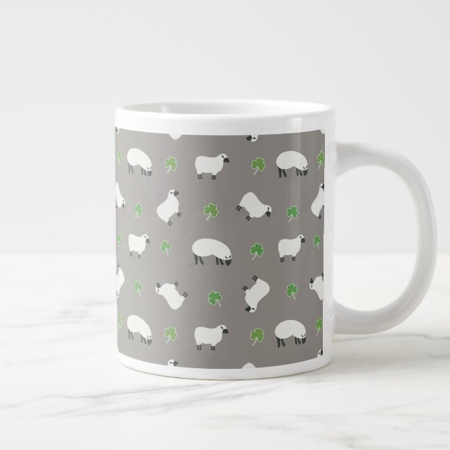 Irish Shamrock and Sheep Pattern Large Coffee Mug (Right)