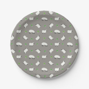 Irish Shamrock and Sheep Pattern Paper Plate