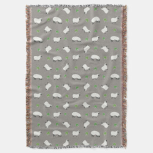 Irish Shamrock and Sheep Pattern Throw Blanket