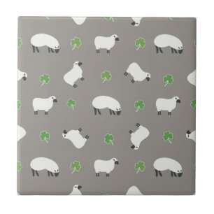 Irish Shamrock and Sheep Pattern Tile
