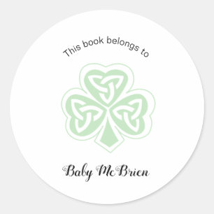 Irish Shamrock baby's first library bookplate Classic Round Sticker