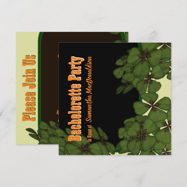 Irish shamrock bachelorette party invitation (Front/Back)