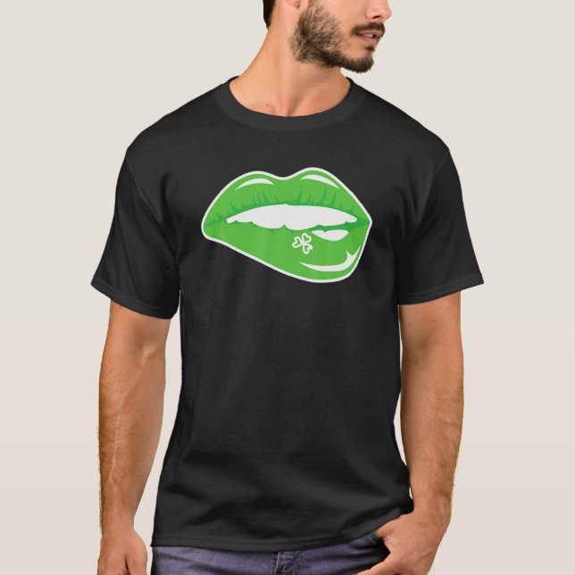 Irish Shamrock Biting Lips Funny St Patrick's Day T-Shirt (Front)