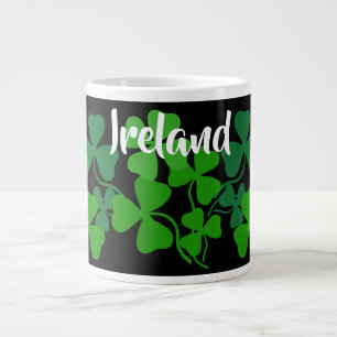 Irish shamrock, black, clover, Ireland coffee 4 Large Coffee Mug