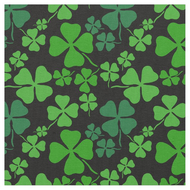 Irish shamrock, black, green clover fabric print (Close Up)