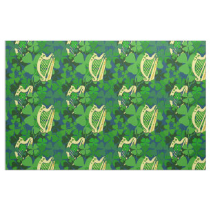 Irish shamrock, black, Irish harp print, blue 6L Fabric
