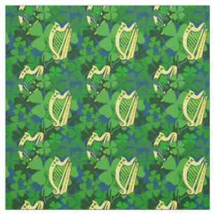 Irish shamrock, black, Irish harp print, blue 6s Fabric