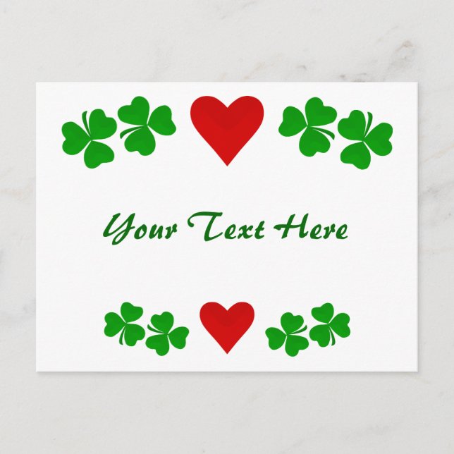 Irish Shamrock border with red heart  Postcard (Front)