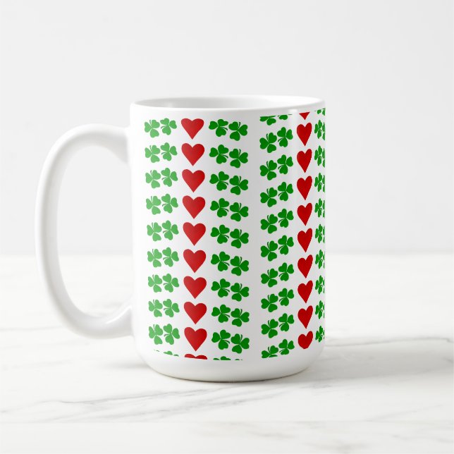 Irish Shamrock borders with red heart Coffee Mug (Left)
