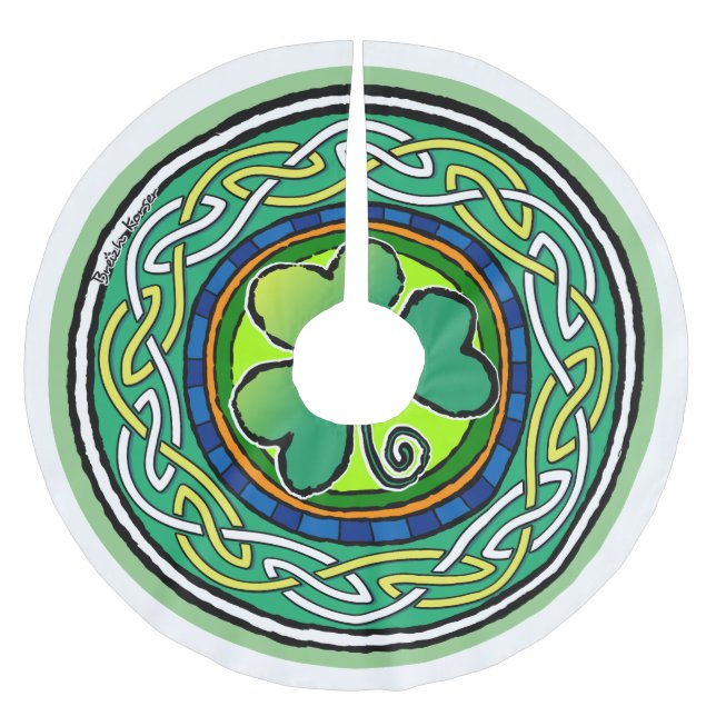 Irish shamrock brushed polyester tree skirt (Front)