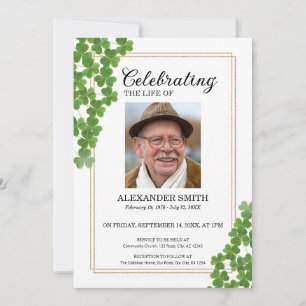 Irish Shamrock Celebration of Life Memorial Photo Invitation