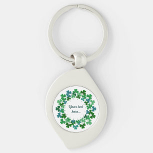 Irish Shamrock Circle  Custom Text  Key Ring