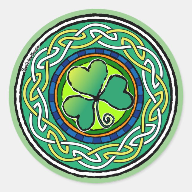 Irish shamrock classic round sticker (Front)