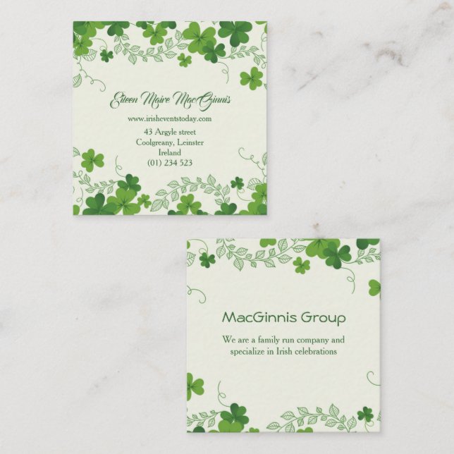 Irish shamrock (clover) square business card (Front/Back)