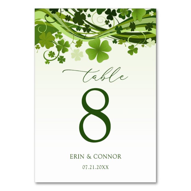 Irish Shamrock (Clover) Wedding Table Number (Front)