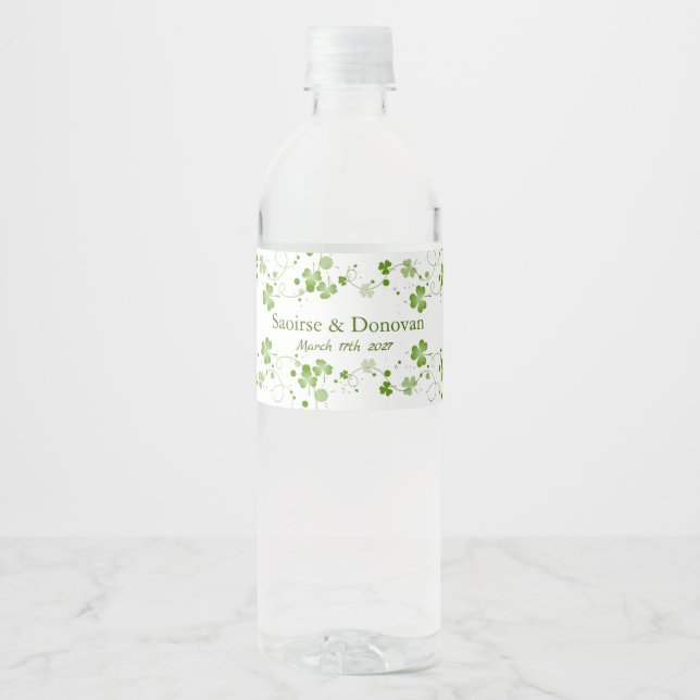 Irish Shamrock Clover Wedding  Water Bottle Label (Front)
