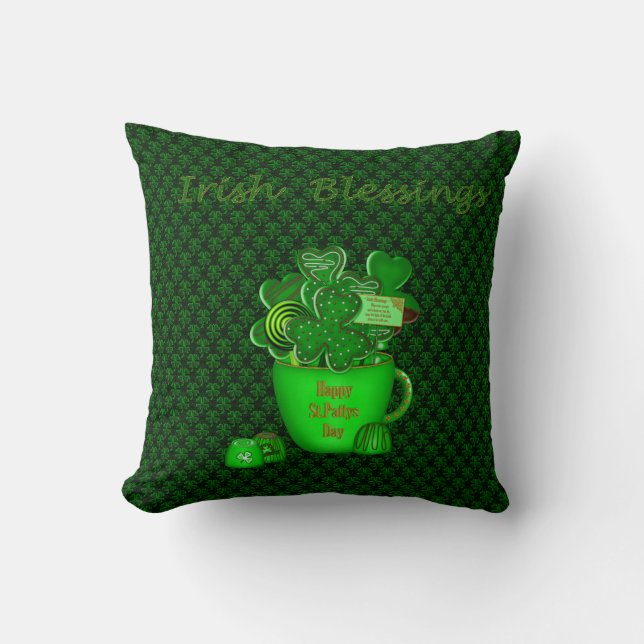Irish Shamrock Cookie Bouquet-Sq Throw Pillow (Front)