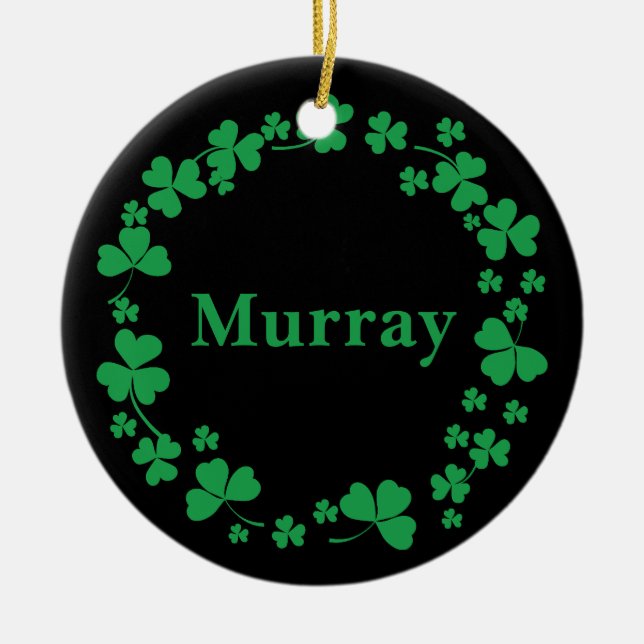 Irish Shamrock Custom Name Modern Wreath Ceramic Tree Decoration (Front)