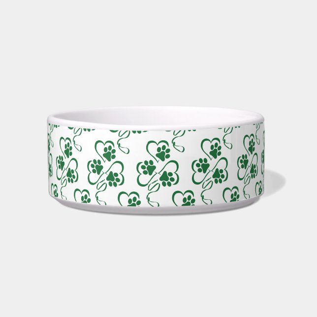 Irish Shamrock Dog Paw Print Bowl (Front)