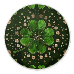 Irish Shamrock Four-leaf clover Malachite and gold Ceramic Knob