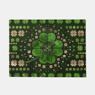 Irish Shamrock Four-leaf clover Malachite and gold Doormat