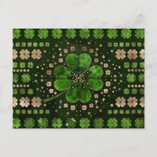 Irish Shamrock Four-leaf clover Malachite and gold Postcard