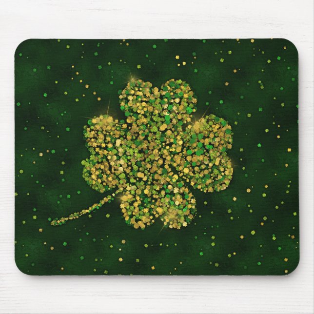 Irish Shamrock Four-leaf Lucky Clover Mouse Mat (Front)