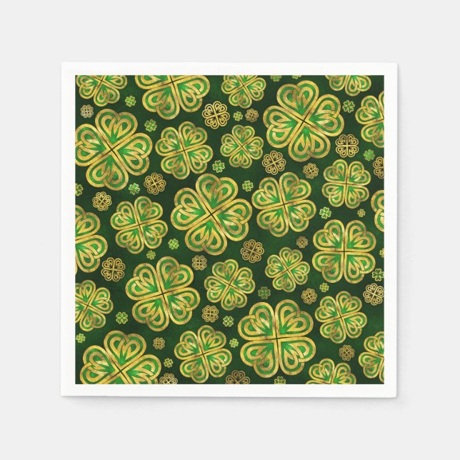 Irish Shamrock Four-leaf Lucky Clover Pattern Napkin (Front)