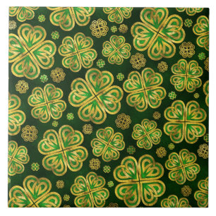 Irish Shamrock Four-leaf Lucky Clover Pattern Tile