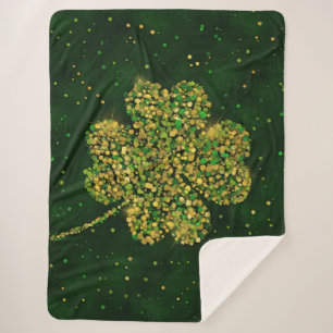 Irish Shamrock Four-leaf Lucky Clover Sherpa Blanket