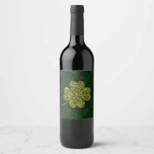 Irish Shamrock Four-leaf Lucky Clover Wine Label