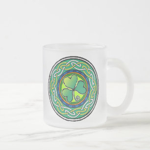 Irish shamrock frosted glass coffee mug