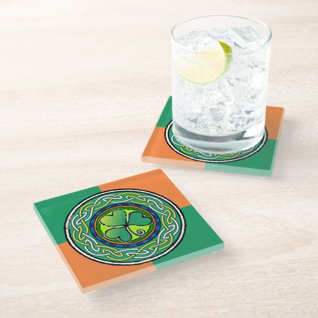 Irish shamrock glass coaster (Angled)