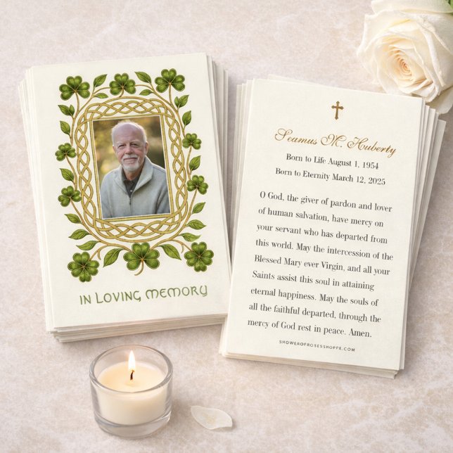 Irish Shamrock Gold Funeral Memorial Prayer Card (Creator Uploaded)