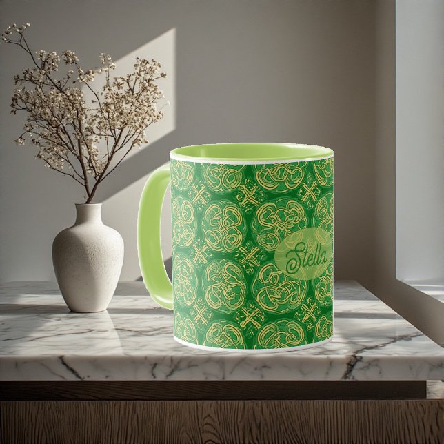 Irish Shamrock Green Abstract Celtic Knot Inspired Mug (Irish Shamrock Green Abstract Celtic Knot Inspired Mug)