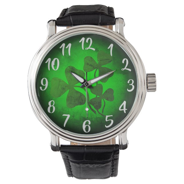 Irish shamrock/green clover, Ireland green glow Watch (Front)