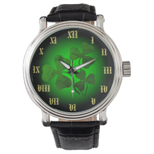 Irish shamrock/green clover, Ireland green glow Watch