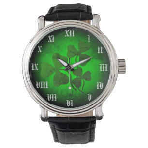 Irish shamrock/green clover, Ireland green glow Watch