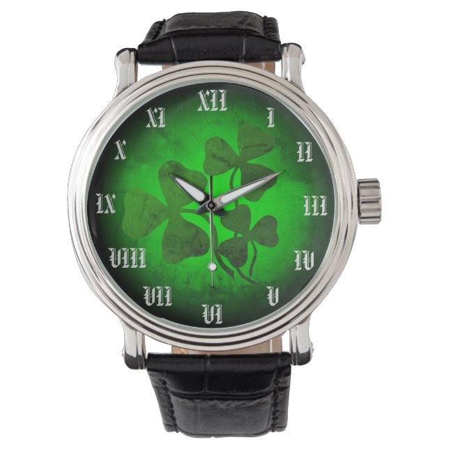 Irish shamrock/green clover, Ireland green glow Watch (Front)