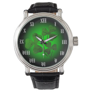 Irish shamrock/green clover, Ireland green glow Watch