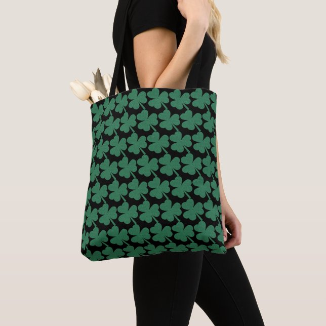 Irish Shamrock Green Glitter St. Patrick's Day Tote Bag (Close Up)