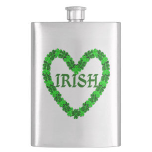 Irish Shamrock Heart Flask