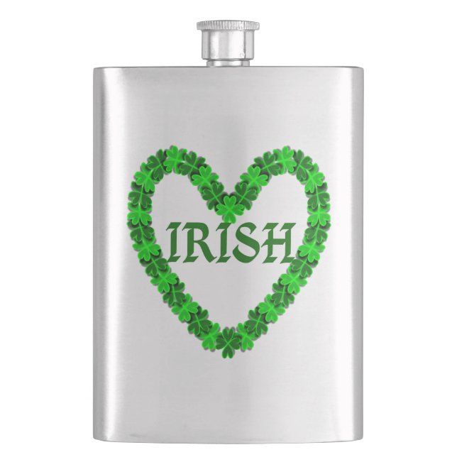 Irish Shamrock Heart Flask (Front)