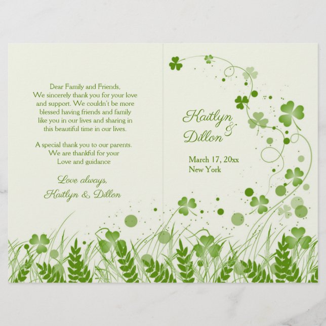 Irish shamrock in a meadow Wedding program (Front)