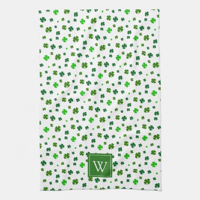 Irish Shamrock Initial Kitchen Towel Gift (Vertical)