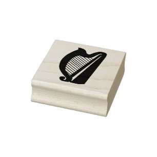 Irish shamrock, Irish harp, black silhouette Rubber Stamp