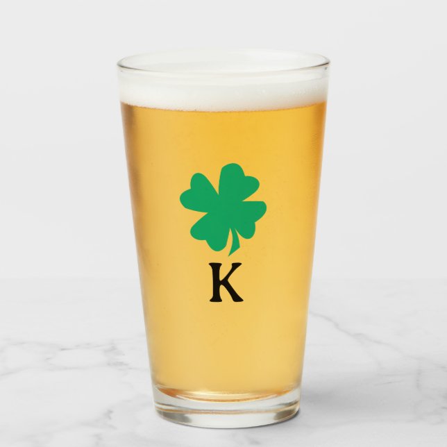 Irish Shamrock Leaf St Patrick's Day Monogram Name Glass (Front Filled)
